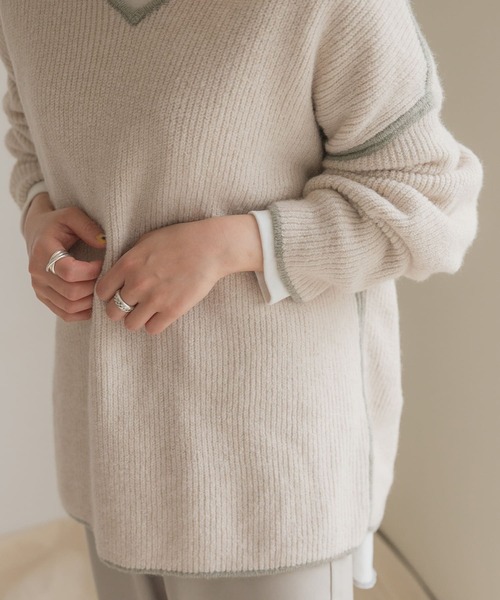 URBAN RESEARCH（アーバンリサーチ）の「パイピングVネックニット（ニット/セーター・レディース・モカ/ブラウン/アイボリー・FREE）」の19枚目の写真