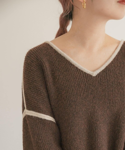 URBAN RESEARCH（アーバンリサーチ）の「パイピングVネックニット（ニット/セーター・レディース・モカ/ブラウン/アイボリー・FREE）」の17枚目の写真