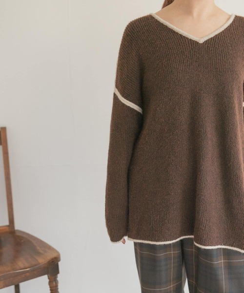 URBAN RESEARCH（アーバンリサーチ）の「パイピングVネックニット（ニット/セーター・レディース・モカ/ブラウン/アイボリー・FREE）」の22枚目の写真