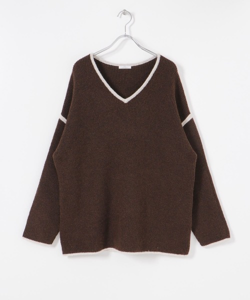 URBAN RESEARCH（アーバンリサーチ）の「パイピングVネックニット（ニット/セーター・レディース・モカ/ブラウン/アイボリー・FREE）」の18枚目の写真