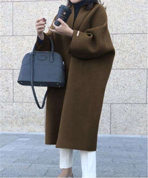 AMELY（エミリー）の「ノーカラーオーバーサイズコート（その他アウター・レディース・チャコールグレー/ブラック/パープル/ブラウン/ブルーグレー/キャメル・フリー）」の5枚目の写真