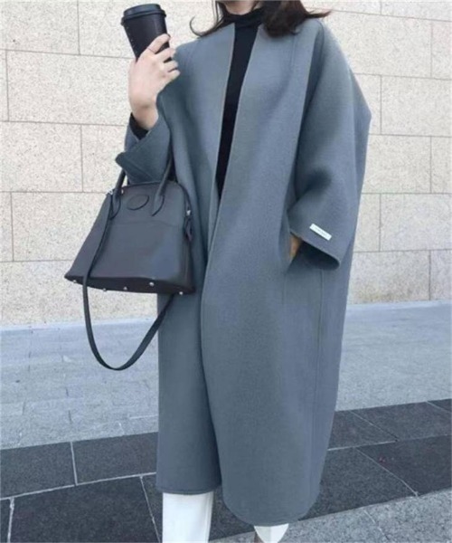 AMELY（エミリー）の「ノーカラーオーバーサイズコート（その他アウター・レディース・チャコールグレー/ブラック/パープル/ブラウン/ブルーグレー/キャメル・フリー）」の4枚目の写真