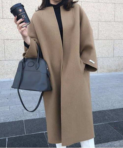 AMELY（エミリー）の「ノーカラーオーバーサイズコート（その他アウター・レディース・チャコールグレー/ブラック/パープル/ブラウン/ブルーグレー/キャメル・フリー）」の19枚目の写真