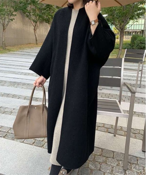 AMELY（エミリー）の「ノーカラーオーバーサイズコート（その他アウター・レディース・チャコールグレー/ブラック/パープル/ブラウン/ブルーグレー/キャメル・フリー）」の22枚目の写真