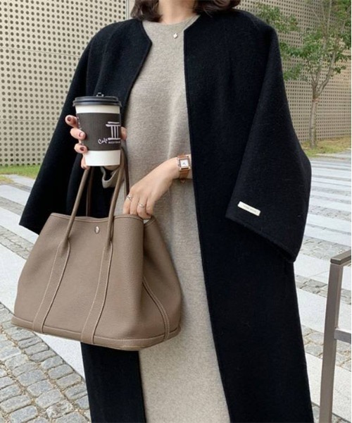 AMELY（エミリー）の「ノーカラーオーバーサイズコート（その他アウター・レディース・チャコールグレー/ブラック/パープル/ブラウン/ブルーグレー/キャメル・フリー）」の21枚目の写真