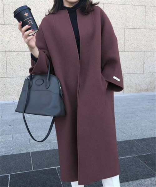 AMELY（エミリー）の「ノーカラーオーバーサイズコート（その他アウター・レディース・チャコールグレー/ブラック/パープル/ブラウン/ブルーグレー/キャメル・フリー）」の20枚目の写真