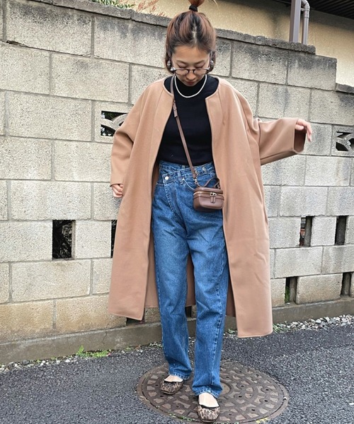 AMELY（エミリー）の「ノーカラーオーバーサイズコート（その他アウター・レディース・チャコールグレー/ブラック/パープル/ブラウン/ブルーグレー/キャメル・フリー）」の12枚目の写真