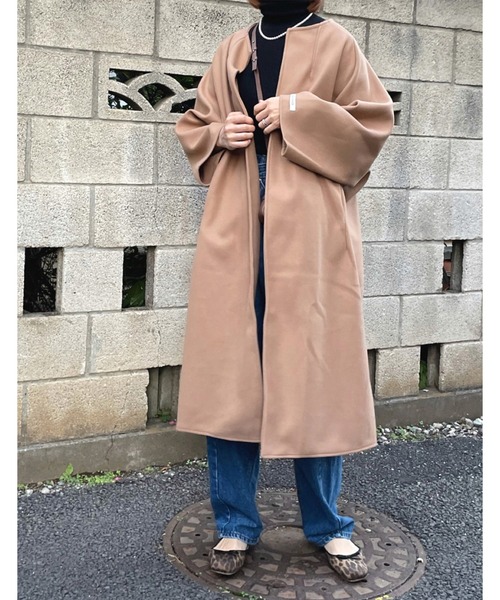 AMELY（エミリー）の「ノーカラーオーバーサイズコート（その他アウター・レディース・チャコールグレー/ブラック/パープル/ブラウン/ブルーグレー/キャメル・フリー）」の8枚目の写真