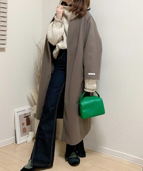 AMELY（エミリー）の「ノーカラーオーバーサイズコート（その他アウター・レディース・チャコールグレー/ブラック/パープル/ブラウン/ブルーグレー/キャメル・フリー）」の14枚目の写真