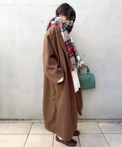 AMELY（エミリー）の「ノーカラーオーバーサイズコート（その他アウター・レディース・チャコールグレー/ブラック/パープル/ブラウン/ブルーグレー/キャメル・フリー）」の16枚目の写真