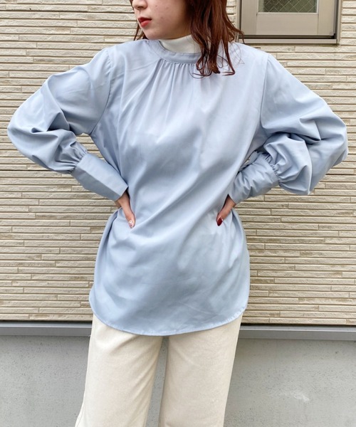 CLEA(クレア)の「2WAYバンドカラーボリュームスリーブブラウス〇(シャツ/ブラウス・レディース・ホワイト/ブルー/グリーン・S/M)」の22枚目の写真
