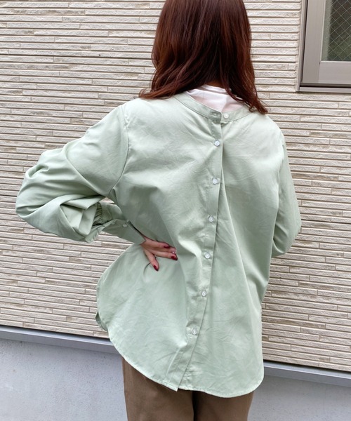 CLEA(クレア)の「2WAYバンドカラーボリュームスリーブブラウス〇(シャツ/ブラウス・レディース・ホワイト/ブルー/グリーン・S/M)」の14枚目の写真