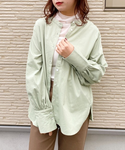 CLEA(クレア)の「2WAYバンドカラーボリュームスリーブブラウス〇(シャツ/ブラウス・レディース・ホワイト/ブルー/グリーン・S/M)」の5枚目の写真