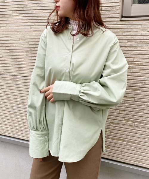 CLEA(クレア)の「2WAYバンドカラーボリュームスリーブブラウス〇(シャツ/ブラウス・レディース・ホワイト/ブルー/グリーン・S/M)」の7枚目の写真