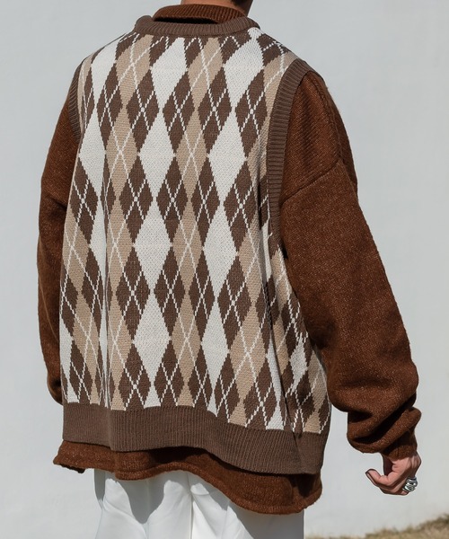 セール】アーガイル柄ニットベスト（ベスト）｜kutir