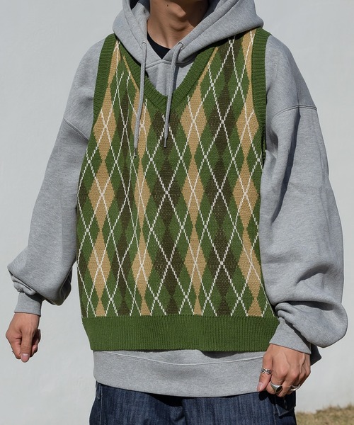 【希少】90s BURBERRY ウール アーガイル ベスト ネイビー 紺 7 セール】アーガイル柄ニットベスト（ベスト）｜kutir