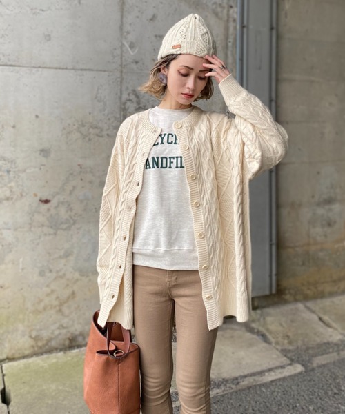 deux amour（ドゥーザムール）の「ケーブルカーディガン（カーディガン/ボレロ・レディース・ブラウン/アイボリー/ブラック・MEDIUM）」の5枚目の写真