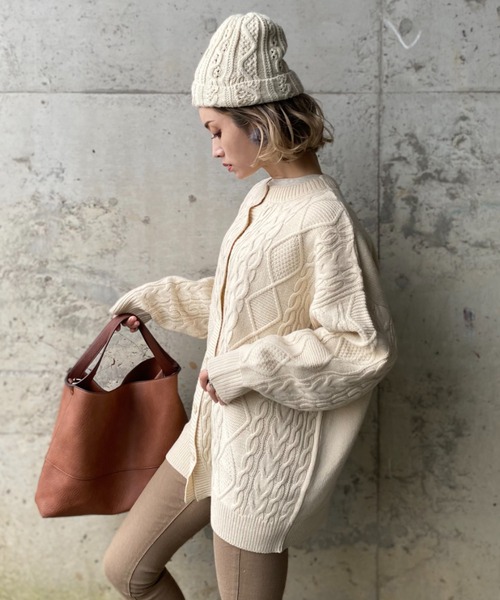 deux amour（ドゥーザムール）の「ケーブルカーディガン（カーディガン/ボレロ・レディース・ブラウン/アイボリー/ブラック・MEDIUM）」の8枚目の写真