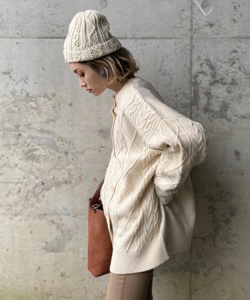 deux amour（ドゥーザムール）の「ケーブルカーディガン（カーディガン/ボレロ・レディース・ブラウン/アイボリー/ブラック・MEDIUM）」の9枚目の写真