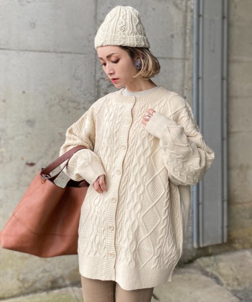 deux amour（ドゥーザムール）の「ケーブルカーディガン（カーディガン/ボレロ・レディース・ブラウン/アイボリー/ブラック・MEDIUM）」の4枚目の写真