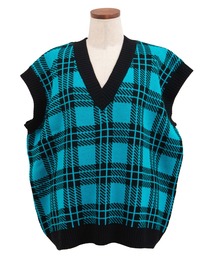 チェックオーバーニットベスト