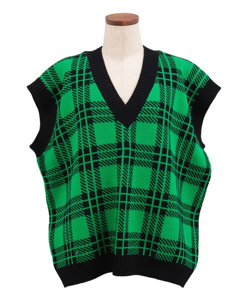 PUNYUS(プニュズ)の「チェックオーバーニットベスト(ベスト・レディース・ホワイト/イエロー/ブルー/グリーン・1/2/4/3)」の14枚目の写真