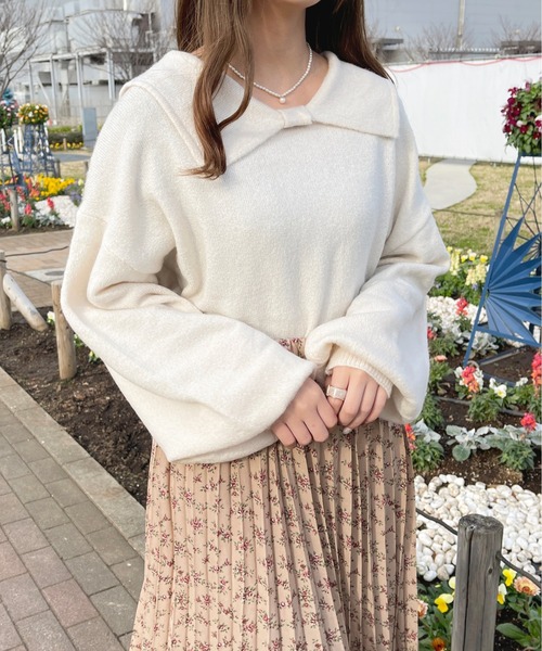 apres jour(アプレジュール)の「リボン襟ニット【ZOZOTOWN限定アイテム】(ニット/セーター・レディース・ブラック/アイボリー/ピンクベージュ・フリー/X-LARGE)」の7枚目の写真