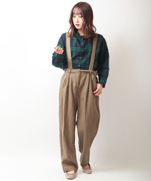 ubasoku（ウバソク）の「【ubasoku】リネン無地サスペンダー付きタックパンツ（その他パンツ・レディース・ブラック/ベージュ/グレー・FREE）」の3枚目の写真