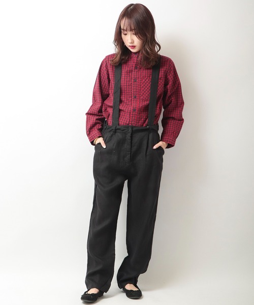ubasoku（ウバソク）の「【ubasoku】リネン無地サスペンダー付きタックパンツ（その他パンツ・レディース・ブラック/ベージュ/グレー・FREE）」の2枚目の写真