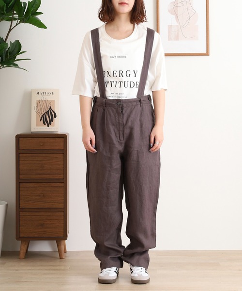 ubasoku（ウバソク）の「【ubasoku】リネン無地サスペンダー付きタックパンツ（その他パンツ・レディース・ブラック/ベージュ/グレー・FREE）」の7枚目の写真