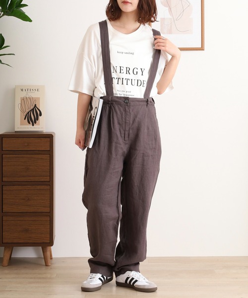 ubasoku（ウバソク）の「【ubasoku】リネン無地サスペンダー付きタックパンツ（その他パンツ・レディース・ブラック/ベージュ/グレー・FREE）」の10枚目の写真