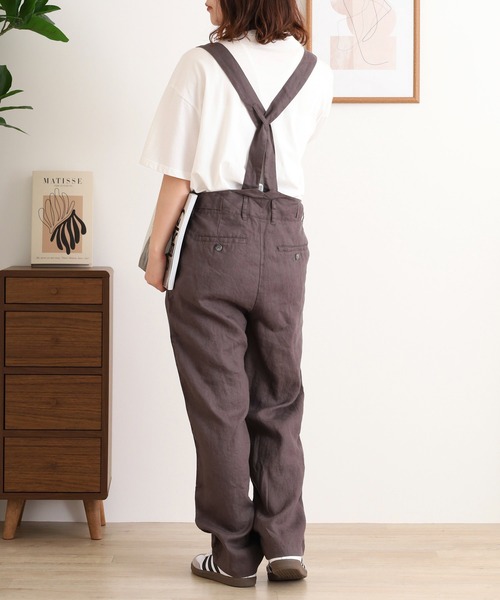 ubasoku（ウバソク）の「【ubasoku】リネン無地サスペンダー付きタックパンツ（その他パンツ・レディース・ブラック/ベージュ/グレー・FREE）」の5枚目の写真