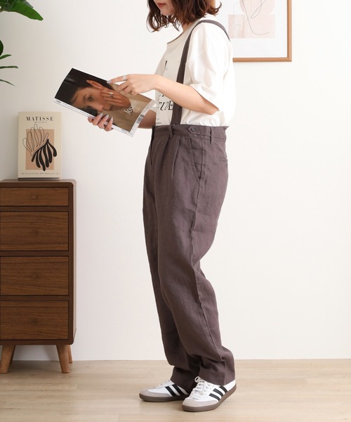 ubasoku（ウバソク）の「【ubasoku】リネン無地サスペンダー付きタックパンツ（その他パンツ・レディース・ブラック/ベージュ/グレー・FREE）」の9枚目の写真