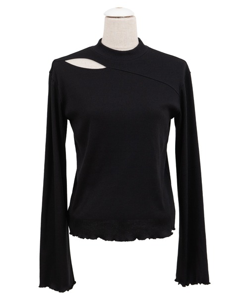 PUNYUS(プニュズ)の「カットアウトリブ長袖トップス(Tシャツ/カットソー・レディース・ブラック/オフホワイト/グリーン・1/2/4/3)」の6枚目の写真