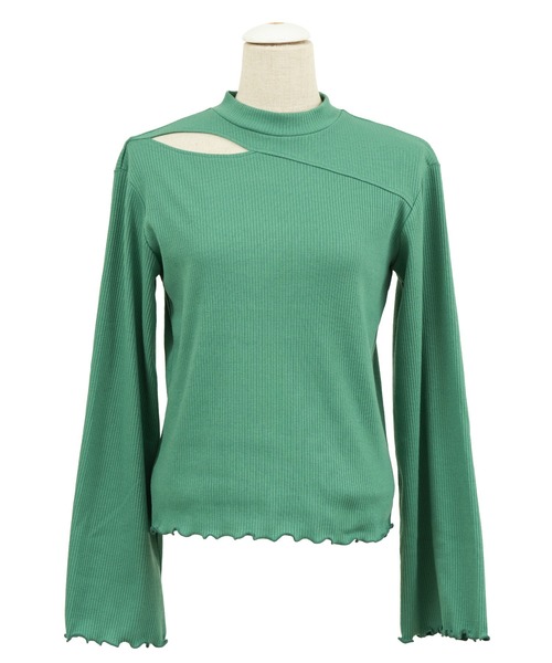 PUNYUS(プニュズ)の「カットアウトリブ長袖トップス(Tシャツ/カットソー・レディース・ブラック/オフホワイト/グリーン・1/2/4/3)」の9枚目の写真