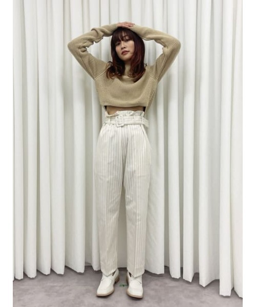 M_（エムアンダーバー）の「【M_】SHORT KNIT トップス（ニット/セーター・レディース・アイボリー/ライトベージュ/ブラック・FREE）」の5枚目の写真