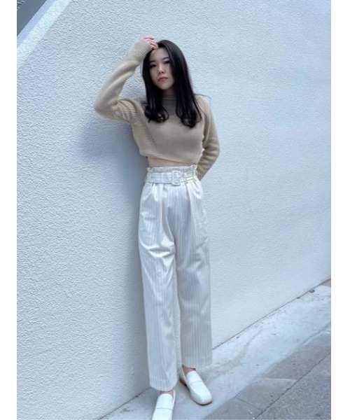 M_（エムアンダーバー）の「【M_】SHORT KNIT トップス（ニット/セーター・レディース・アイボリー/ライトベージュ/ブラック・FREE）」の4枚目の写真