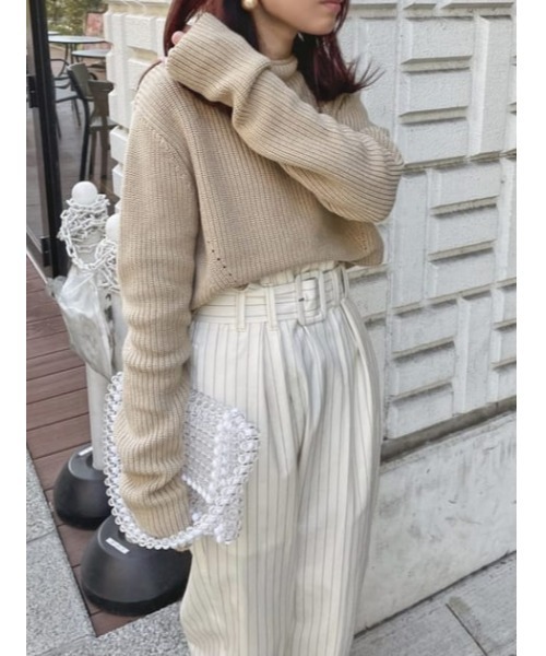 M_（エムアンダーバー）の「【M_】SHORT KNIT トップス（ニット/セーター・レディース・アイボリー/ライトベージュ/ブラック・FREE）」の10枚目の写真