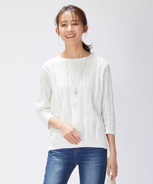 J.PRESS(ジェイプレス)の「【洗える】コルヌエコレーシー ニット(ニット/セーター・レディース・ホワイト系/ネイビー系/オレンジ系・T13/T15)」の2枚目の写真