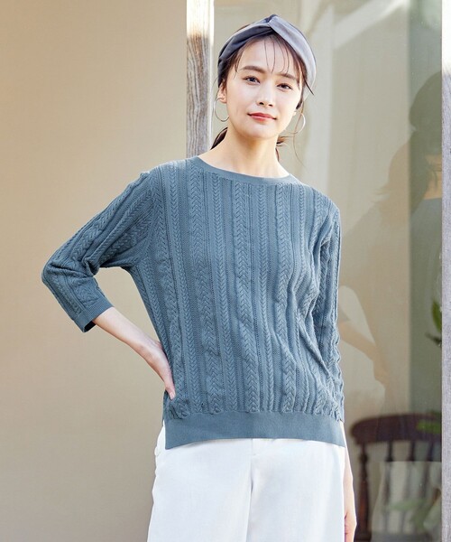J.PRESS(ジェイプレス)の「【洗える】コルヌエコレーシー ニット(ニット/セーター・レディース・ホワイト系/ネイビー系/オレンジ系・T13/T15)」の3枚目の写真