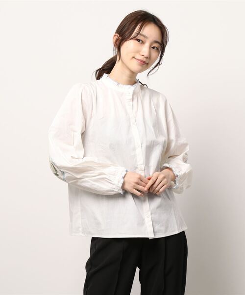 ehka sopo（エヘカソポ）の「袖刺繍ブラウス（シャツ/ブラウス・レディース・グレー/オフホワイト/キナリ・ﾌﾘ-）」の7枚目の写真