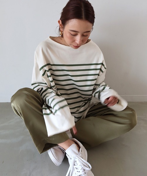 CREDONA(クレドナ)の「パネルボーダービッグLS(Tシャツ/カットソー・レディース・ブラック/ピンク/グリーン・FREE)」の3枚目の写真