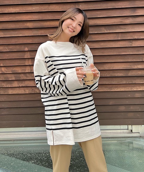 CREDONA(クレドナ)の「パネルボーダービッグLS(Tシャツ/カットソー・レディース・ブラック/ピンク/グリーン・FREE)」の12枚目の写真