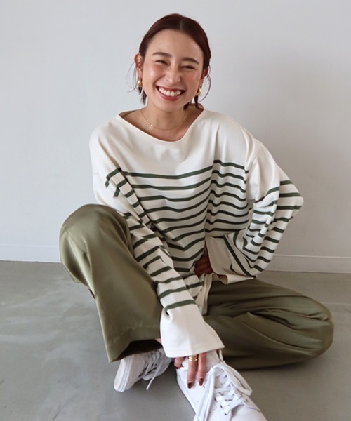CREDONA(クレドナ)の「パネルボーダービッグLS(Tシャツ/カットソー・レディース・ブラック/ピンク/グリーン・FREE)」の19枚目の写真