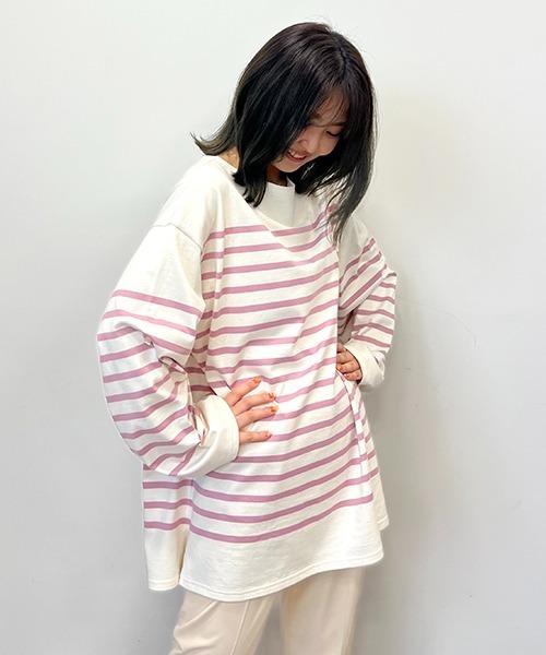 CREDONA(クレドナ)の「パネルボーダービッグLS(Tシャツ/カットソー・レディース・ブラック/ピンク/グリーン・FREE)」の21枚目の写真