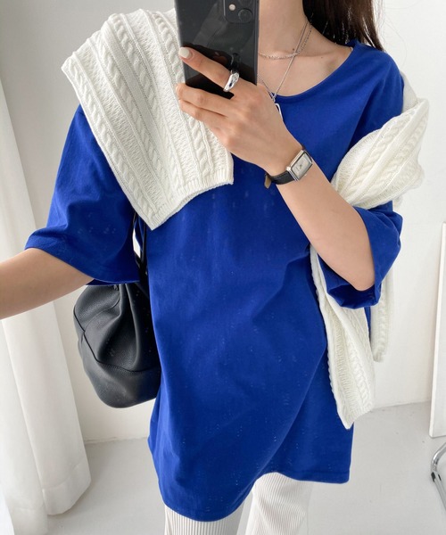 me+em select(ミームセレクト)の「Vネックビッグシルエットプルオーバー(Tシャツ/カットソー・レディース・ブラック/ベージュ/ブルー/アイボリー・FREE)」の9枚目の写真