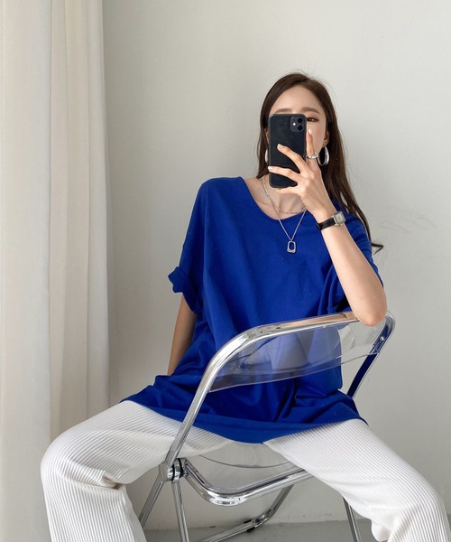 me+em select(ミームセレクト)の「Vネックビッグシルエットプルオーバー(Tシャツ/カットソー・レディース・ブラック/ベージュ/ブルー/アイボリー・FREE)」の20枚目の写真