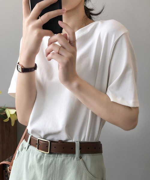 Bifrost(ビフレスト)の「ベーシッククルーネックTシャツ(Tシャツ/カットソー・レディース・ブラック/ベージュ/グレー/ピンク/オレンジ/ブルー/グリーン・F)」の8枚目の写真