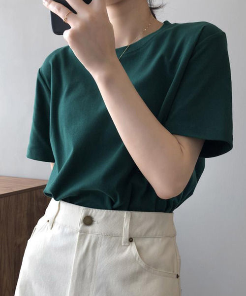 Bifrost(ビフレスト)の「ベーシッククルーネックTシャツ(Tシャツ/カットソー・レディース・ブラック/ベージュ/グレー/ピンク/オレンジ/ブルー/グリーン・F)」の18枚目の写真