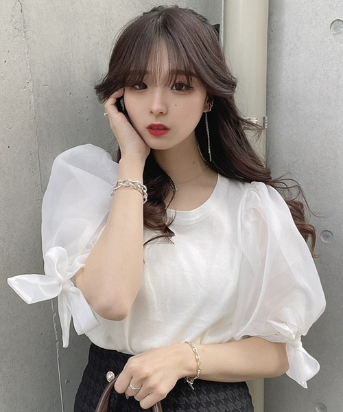 titty&Co. PETIT by poyo(ティティーアンドコープティバイポヨ)の「【titty&Co.PETIT by POYO】ボリュームシアースリーブトップス(ニット/セーター・レディース・ホワイト/ブラック・FREE)」の16枚目の写真